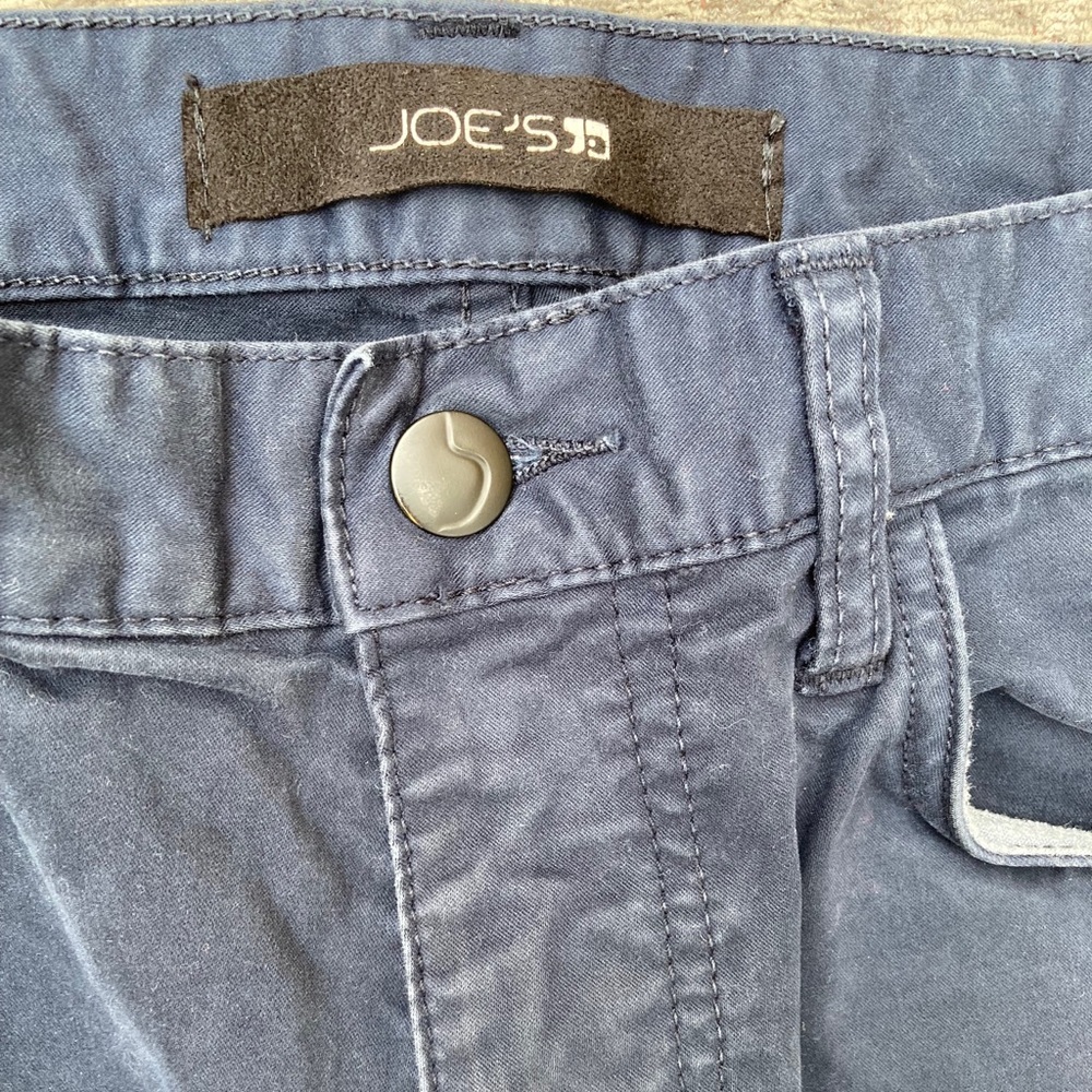 Men's Joe's Navy Blue Flat Straight Leg Chino Pants 34 Cotton Pocket Snap Preppy